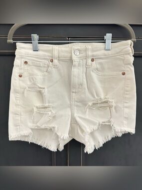 American Eagle Outfitters White Distressed Fray Hem Denim Shorts